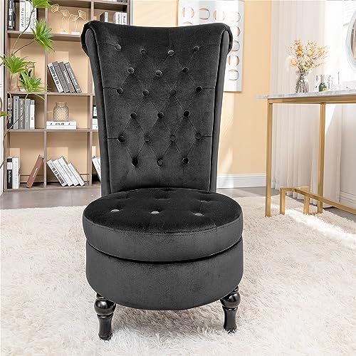 Royal High-Back Velvet Accent Chair with Storage, Retro Design