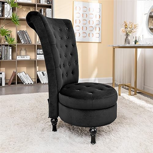 Royal High-Back Velvet Accent Chair with Storage, Retro Design