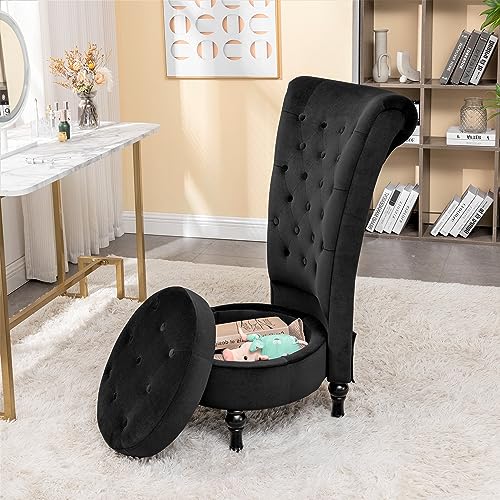Royal High-Back Velvet Accent Chair with Storage, Retro Design