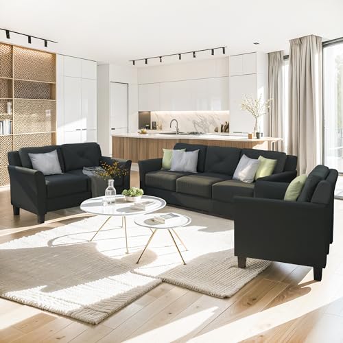 Modern Style Black 3-Piece Sectional Sofa Set