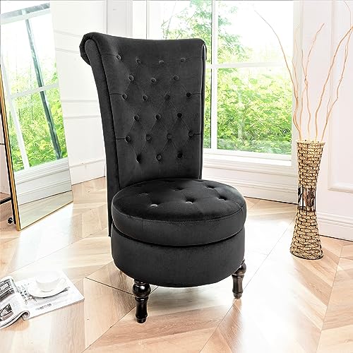 Royal High-Back Velvet Accent Chair with Storage, Retro Design