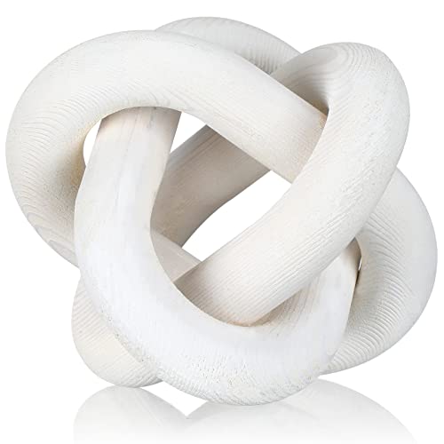 Hand carved wood chain link decorative objects (White)