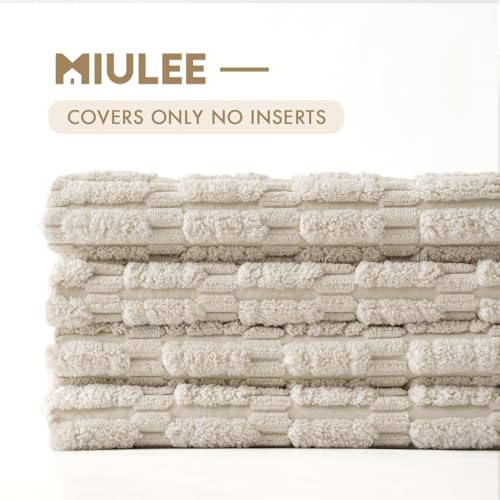 MIULEE Pack of 4 Cream White Corduroy Pillow Covers