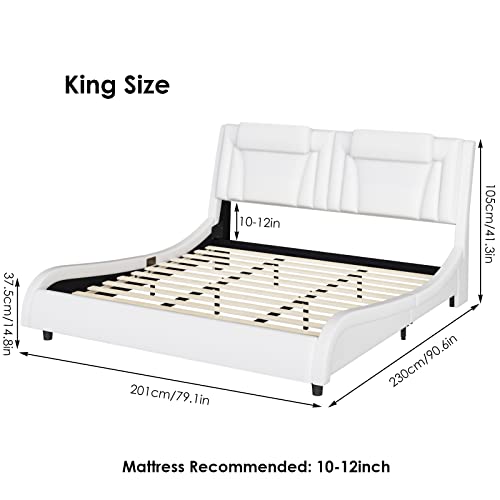 Keyluv Modern LED Upholstered King Bed Frame, Curve Design