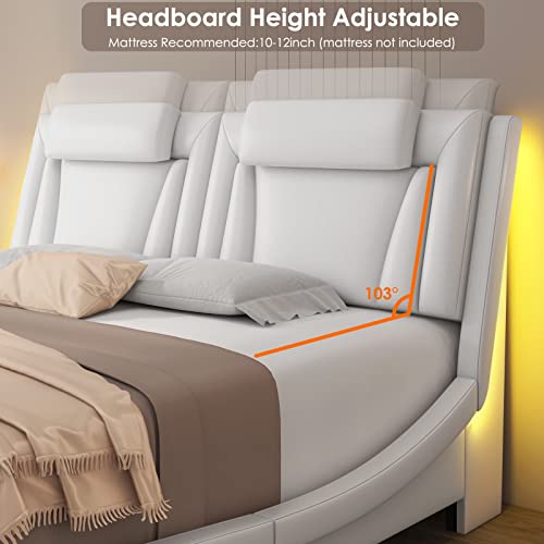 Keyluv Modern LED Upholstered King Bed Frame, Curve Design