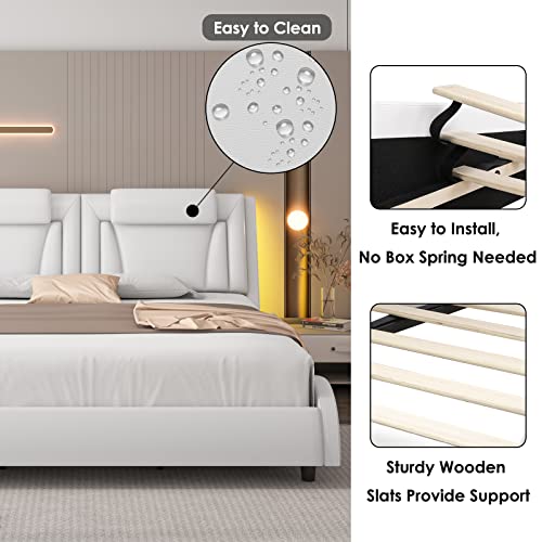 Keyluv Modern LED Upholstered King Bed Frame, Curve Design