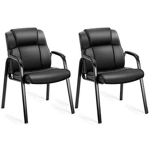 Set of 2 Leather Reception Chairs with Padded Arms