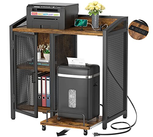 3-Tier Office File Cabinet with USB Charger, Printer Stand