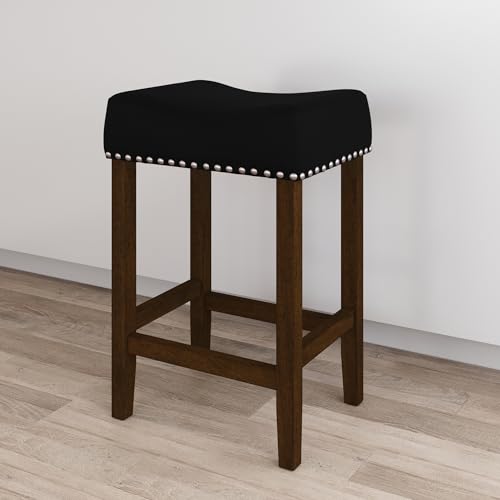 Nailhead Wood Pub-Height Bar Stool, 24", Black
