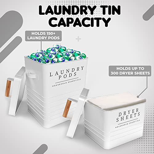 Farmhouse Metal Laundry Pods Container with Dryer Sheet Holder