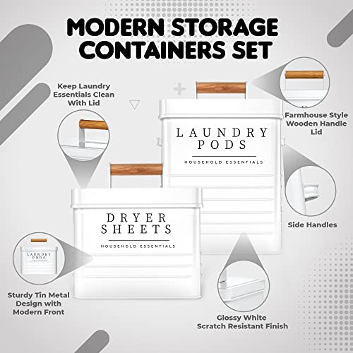 Farmhouse Metal Laundry Pods Container with Dryer Sheet Holder