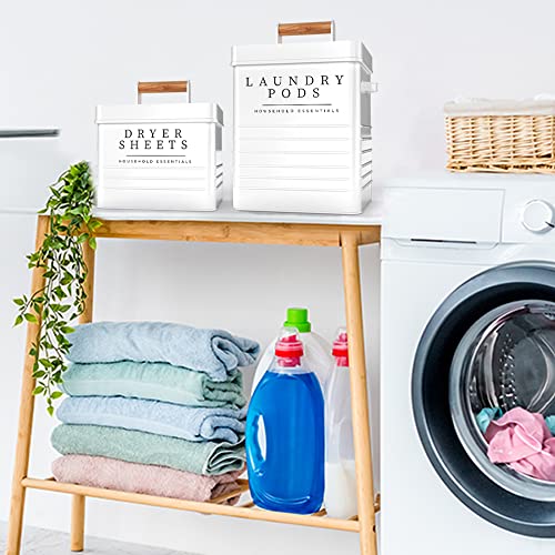 Farmhouse Metal Laundry Pods Container with Dryer Sheet Holder