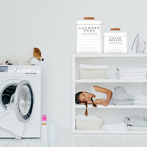 Farmhouse Metal Laundry Pods Container with Dryer Sheet Holder
