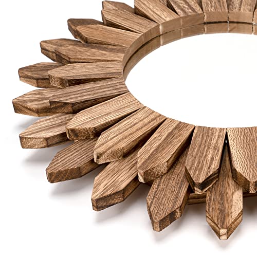 Rustic Wood Sunburst Wall Mirror for Home Decor