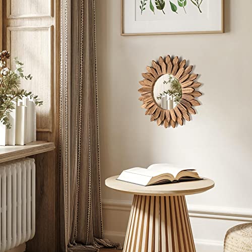 Rustic Wood Sunburst Wall Mirror for Home Decor