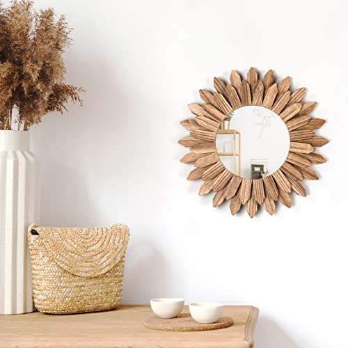 Rustic Wood Sunburst Wall Mirror for Home Decor