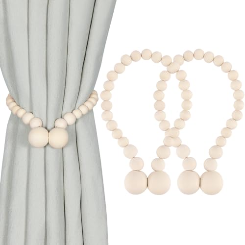 Wood Bead Curtain Tiebacks for Boho Bedroom Decor