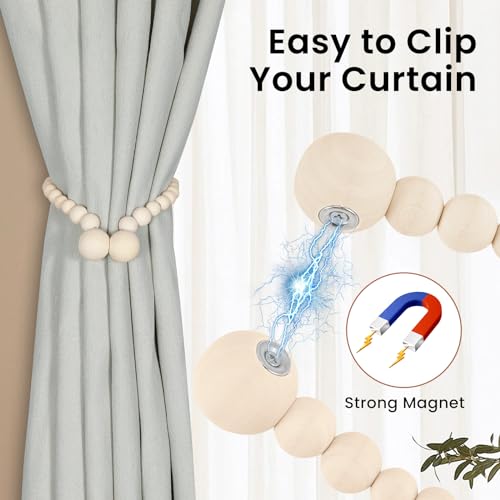 Wood Bead Curtain Tiebacks for Boho Bedroom Decor