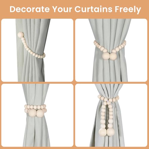 Wood Bead Curtain Tiebacks for Boho Bedroom Decor