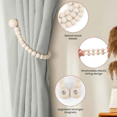 Wood Bead Curtain Tiebacks for Boho Bedroom Decor