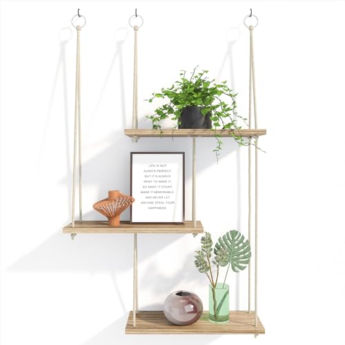 Rustic 3 Tier Boho Plant Rack Wall Shelves