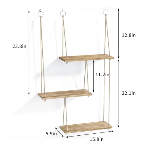 Rustic 3 Tier Boho Plant Rack Wall Shelves