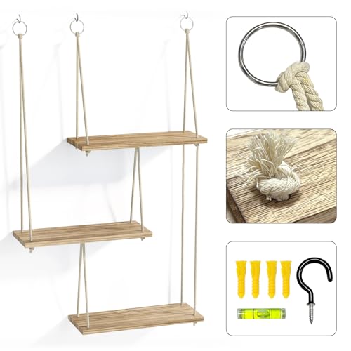 Rustic 3 Tier Boho Plant Rack Wall Shelves
