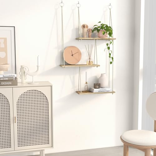 Rustic 3 Tier Boho Plant Rack Wall Shelves