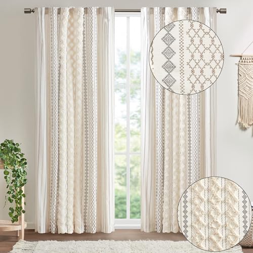 Boho Chenille Stripe Curtain Panel for Modern Farmhouse