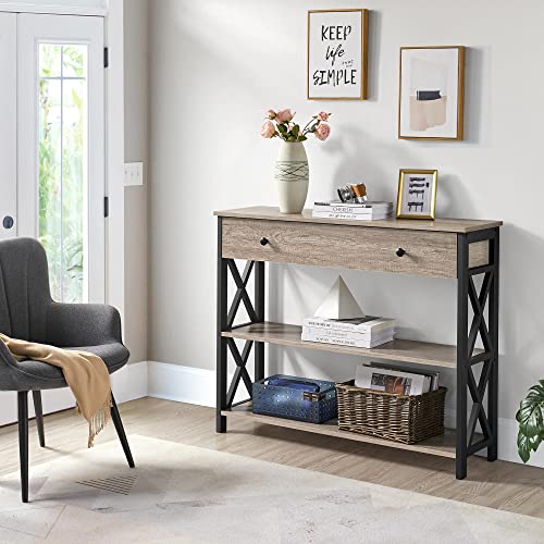 Yaheetech Gray Console Table with Drawer and Shelves