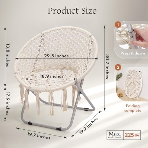 Boho Folding Chair: Handmade Round Cozy Décor Beige