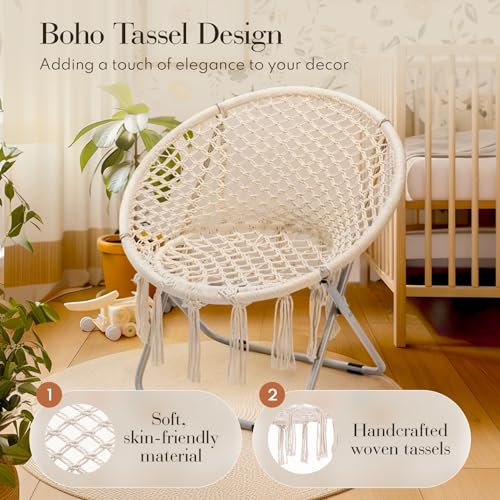 Boho Folding Chair: Handmade Round Cozy Décor Beige