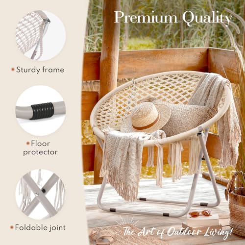 Boho Folding Chair: Handmade Round Cozy Décor Beige