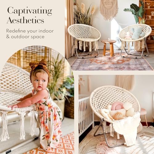 Boho Folding Chair: Handmade Round Cozy Décor Beige