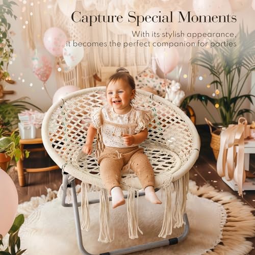 Boho Folding Chair: Handmade Round Cozy Décor Beige