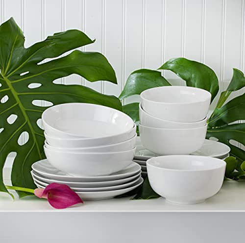 Classic White Porcelain Dinnerware and Serveware Set for 4