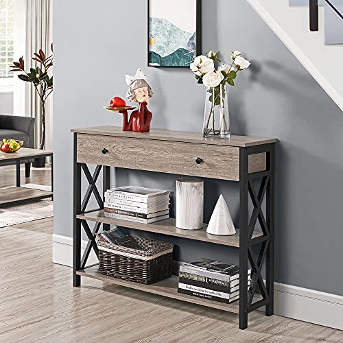 Yaheetech Gray Console Table with Drawer and Shelves