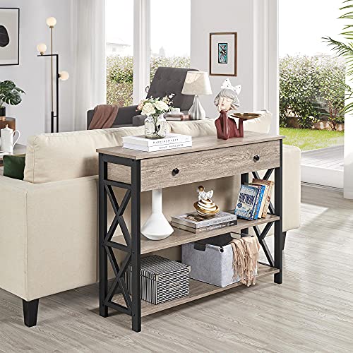 Yaheetech Gray Console Table with Drawer and Shelves