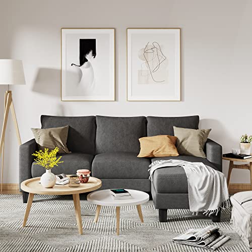 L-Shaped Convertible Sectional Sofa with Mobile Footrest, Dark Gray