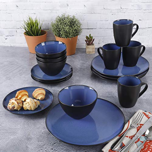 Blue Stoneware Dinnerware Set for 4, 16pc, Gibson