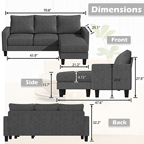 L-Shaped Convertible Sectional Sofa with Mobile Footrest, Dark Gray