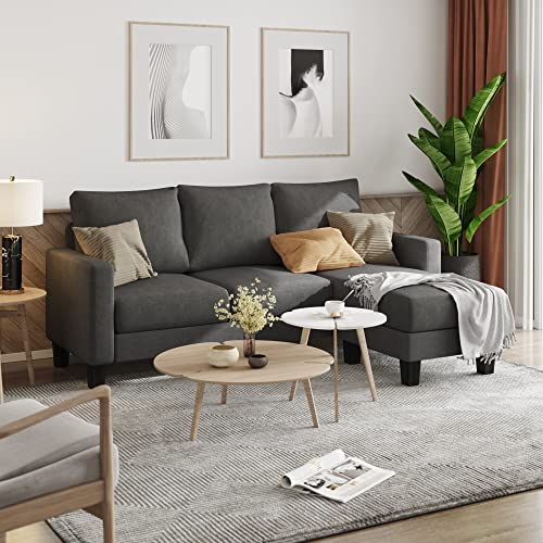 L-Shaped Convertible Sectional Sofa with Mobile Footrest, Dark Gray