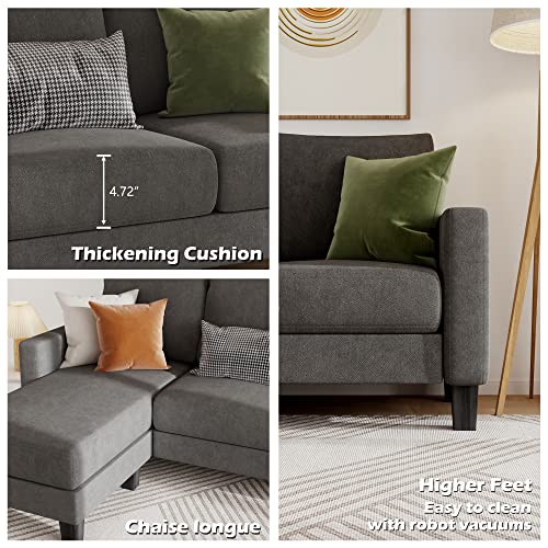 L-Shaped Convertible Sectional Sofa with Mobile Footrest, Dark Gray