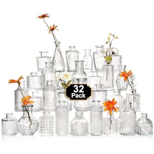 Vintage Glass Bud Vases Set for Wedding Decor