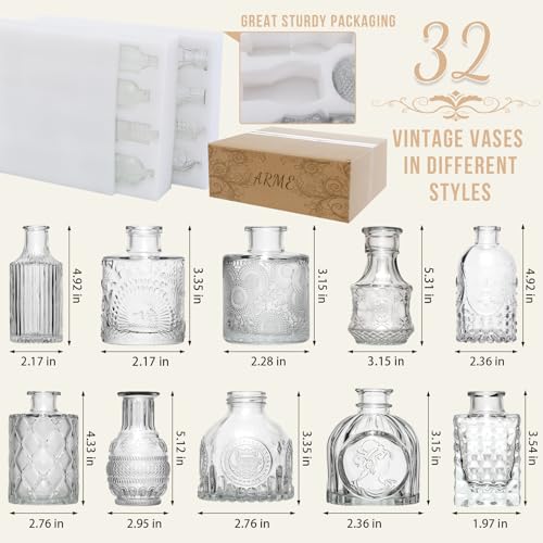Vintage Glass Bud Vases Set for Wedding Decor