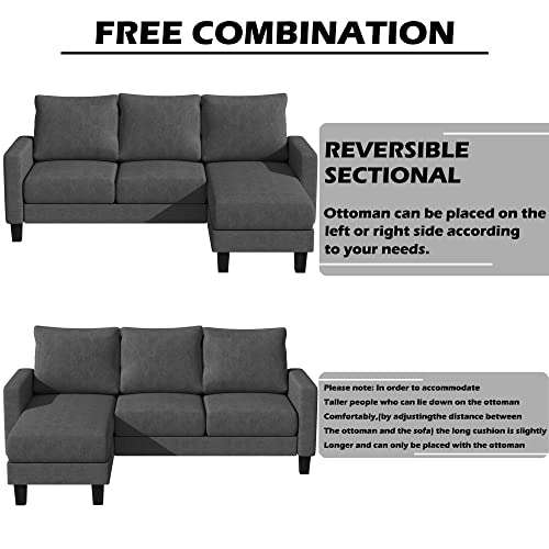 L-Shaped Convertible Sectional Sofa with Mobile Footrest, Dark Gray