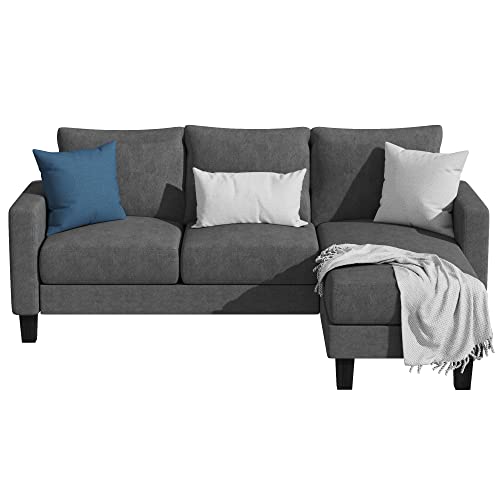 L-Shaped Convertible Sectional Sofa with Mobile Footrest, Dark Gray