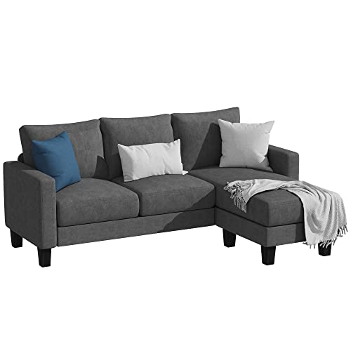 L-Shaped Convertible Sectional Sofa with Mobile Footrest, Dark Gray