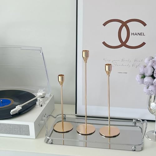 French Gold Taper Candlestick Holders Set for Table Centerpiece