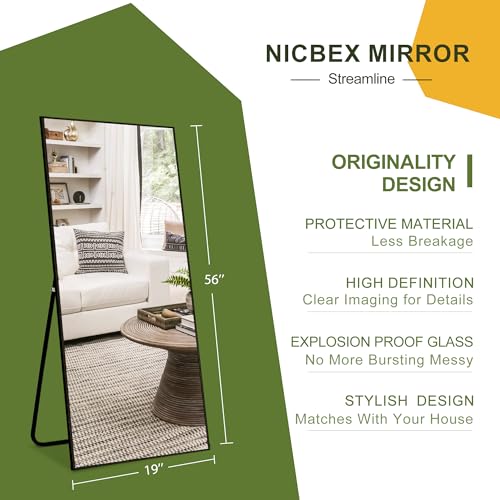 NicBex Black Aluminum Floor Mirror, 56"x19" for Home